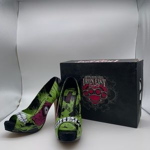 Iron Fist green zombie peep toe stomper pump